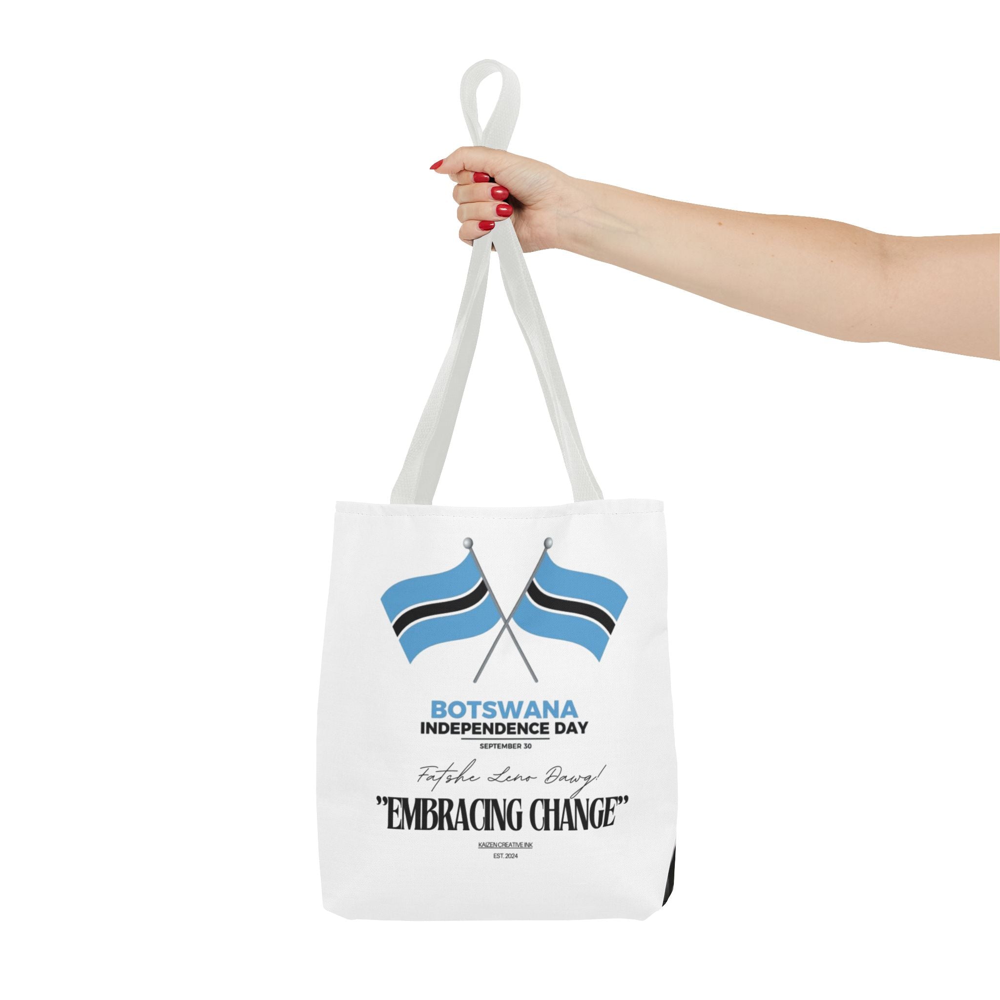 Botswana Independence Day Tote Bag, Celebrate Botswana, AOP Tote, Embrace Change, Sports Fan Tote